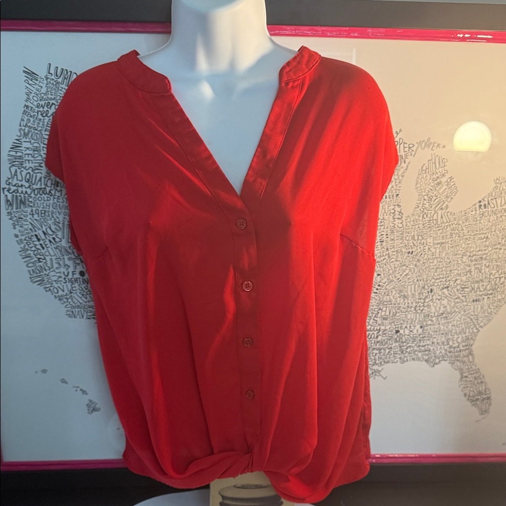 INC International Concepts Vibrant Red Blouse EUC